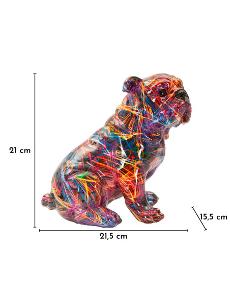 Statuette design Pop Art Chien Bulldog Hauteur 21 cm Résine Multicolore Motif lignes Psyco 