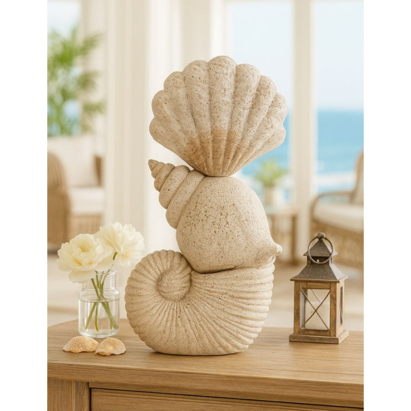 Sculpture déco Bord de mer Coquillages Hauteur 30 cm Résine Beige Shell 