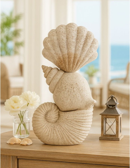Sculpture déco Bord de mer Coquillages Hauteur 30 cm Résine Beige Shell 