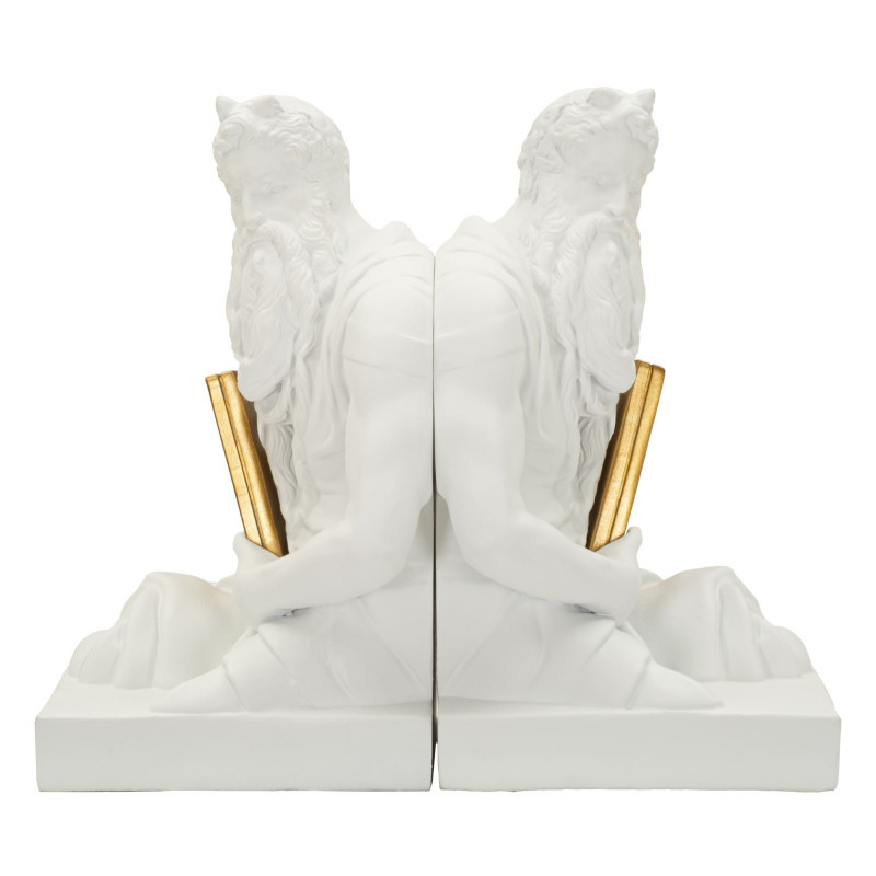 Serre Livre design Dieu Grec Hauteur 22 cm Résine Blanc Doré Poséidon 