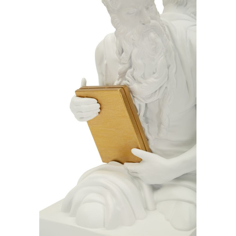 Serre Livre design Dieu Grec Hauteur 22 cm Résine Blanc Doré Poséidon 