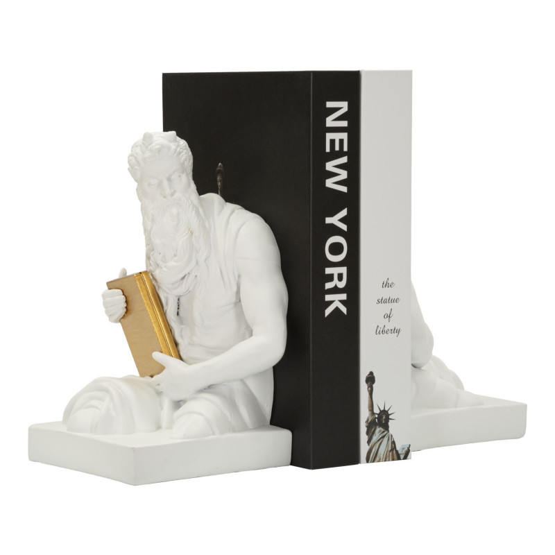 Serre Livre design Dieu Grec Hauteur 22 cm Résine Blanc Doré Poséidon 