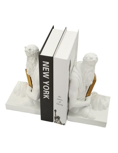 Serre Livre design Dieu Grec Hauteur 22 cm Résine Blanc Doré Poséidon 