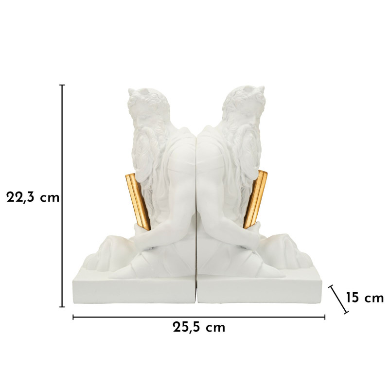 Serre Livre design Dieu Grec Hauteur 22 cm Résine Blanc Doré Poséidon 
