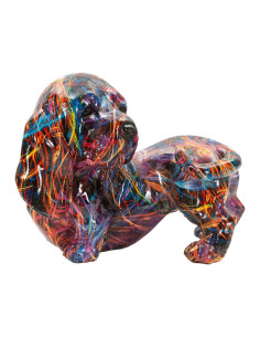 Statuette design Pop Art Chien Teckel 20 cm Résine Multicolore Motif lignes Psyco 