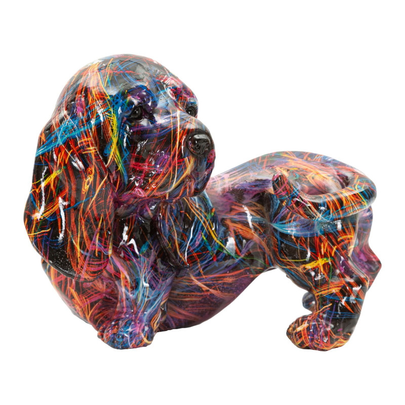 Statuette design Pop Art Chien Teckel 20 cm Résine Multicolore Motif lignes Psyco 