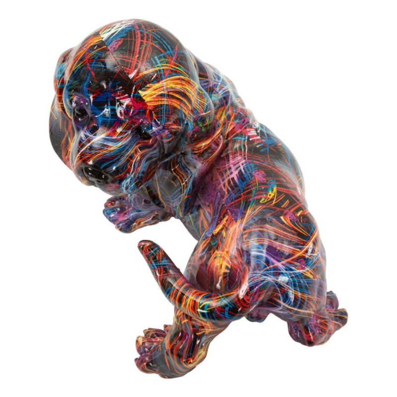 Statuette design Pop Art Chien Teckel 20 cm Résine Multicolore Motif lignes Psyco 