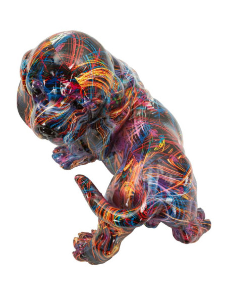 Statuette design Pop Art Chien Teckel 20 cm Résine Multicolore Motif lignes Psyco 