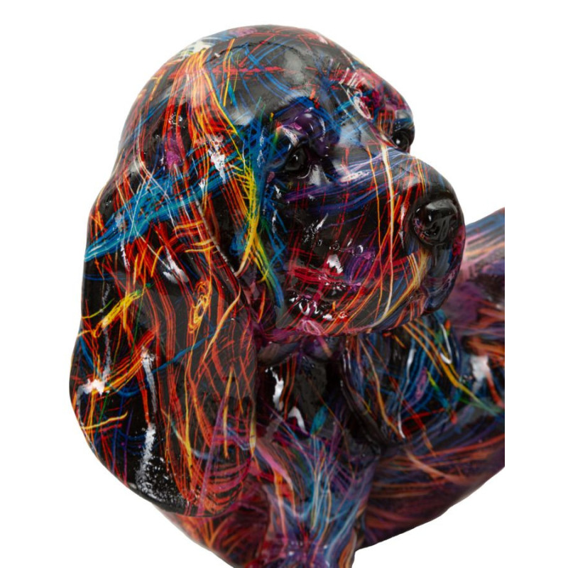 Statuette design Pop Art Chien Teckel 20 cm Résine Multicolore Motif lignes Psyco 
