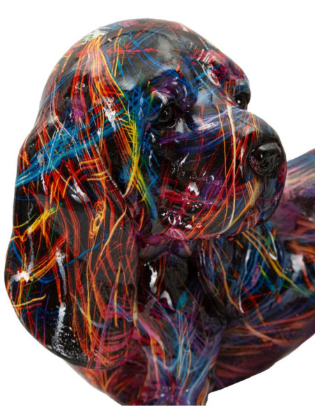 Statuette design Pop Art Chien Teckel 20 cm Résine Multicolore Motif lignes Psyco 