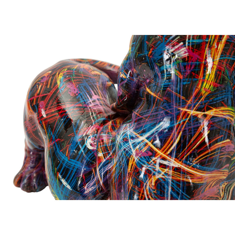 Statuette design Pop Art Chien Teckel 20 cm Résine Multicolore Motif lignes Psyco 