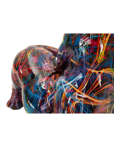 Statuette design Pop Art Chien Teckel 20 cm Résine Multicolore Motif lignes Psyco 