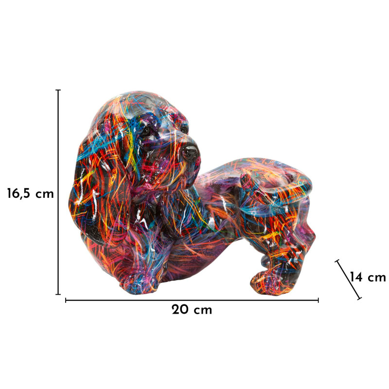 Statuette design Pop Art Chien Teckel 20 cm Résine Multicolore Motif lignes Psyco 