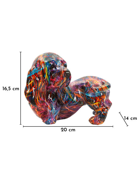 Statuette design Pop Art Chien Teckel 20 cm Résine Multicolore Motif lignes Psyco 