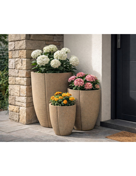 Lot de 3 cache-pots de jardin wabi-sabi Rond Résine Gris Peru 