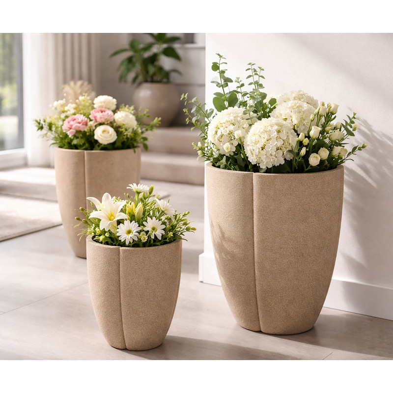 Lot de 3 cache-pots de jardin wabi-sabi Rond Résine Gris Peru 