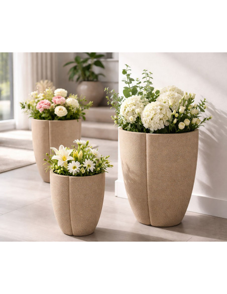 Lot de 3 cache-pots de jardin wabi-sabi Rond Résine Gris Peru 