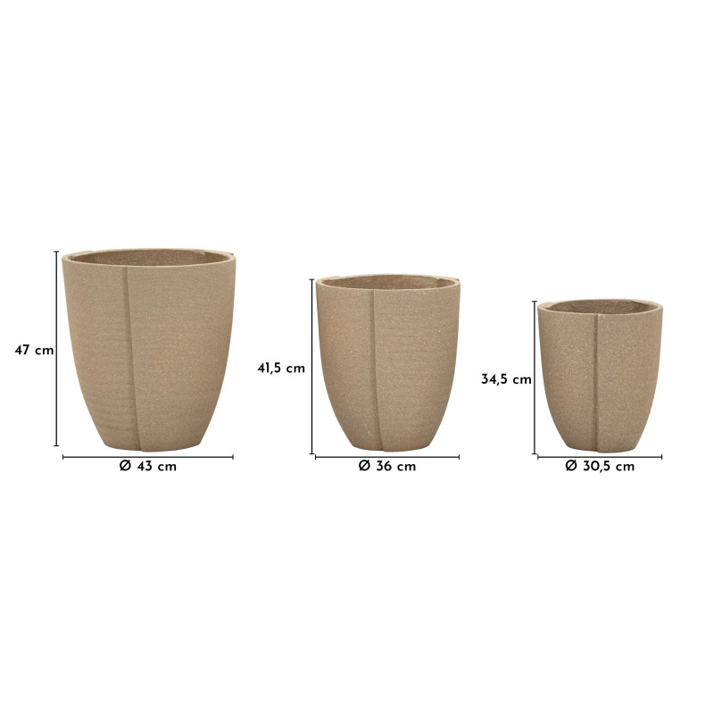 Lot de 3 cache-pots de jardin wabi-sabi Rond Résine Gris Peru 