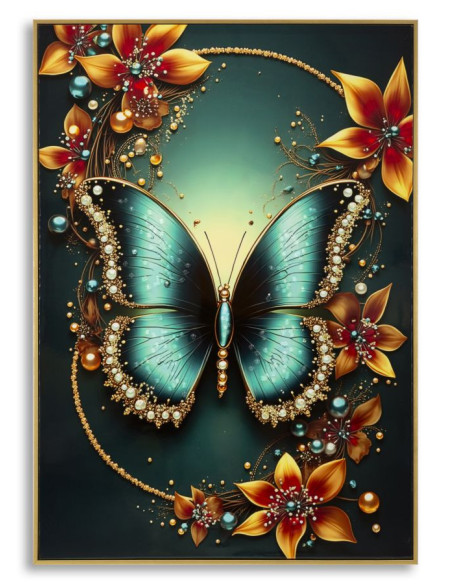 Grande Toile murale imprimée Papillon floral 70x100 cm Cadre doré Butterfly 