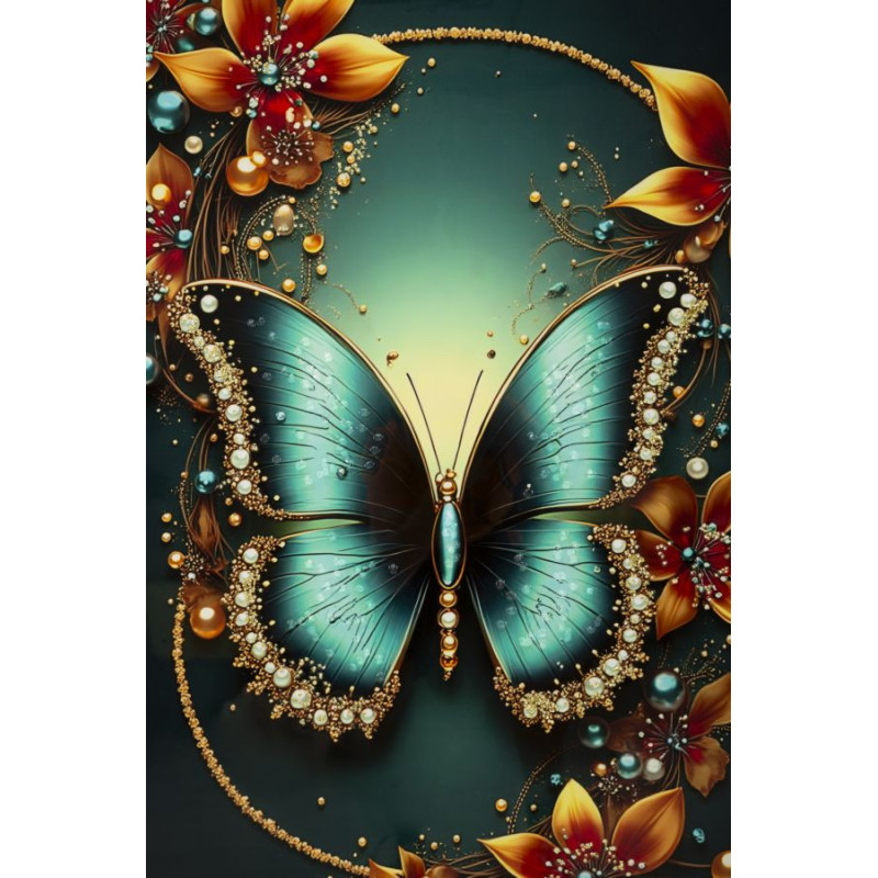 Grande Toile murale imprimée Papillon floral 70x100 cm Cadre doré Butterfly 