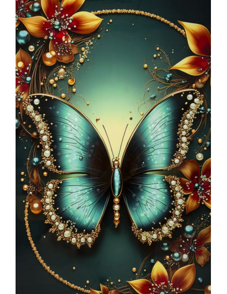 Grande Toile murale imprimée Papillon floral 70x100 cm Cadre doré Butterfly 