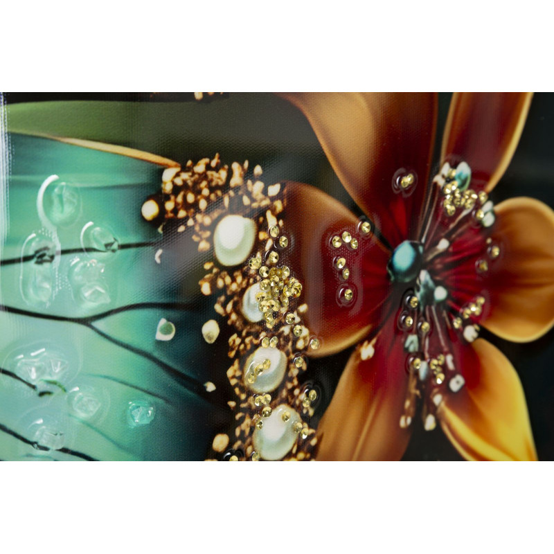 Grande Toile murale imprimée Papillon floral 70x100 cm Cadre doré Butterfly 