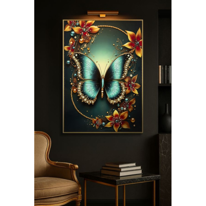 Grande Toile murale imprimée Papillon floral 70x100 cm Cadre doré Butterfly 
