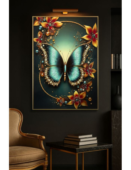 Grande Toile murale imprimée Papillon floral 70x100 cm Cadre doré Butterfly 