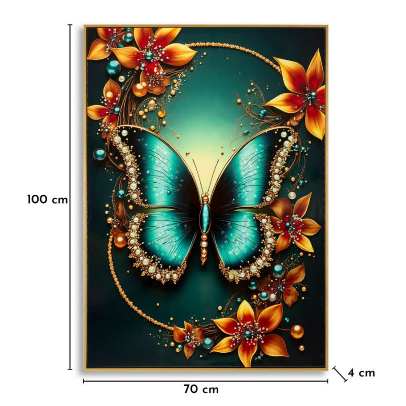 Grande Toile murale imprimée Papillon floral 70x100 cm Cadre doré Butterfly 