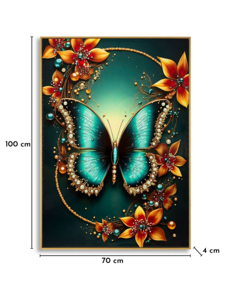 Grande Toile murale imprimée Papillon floral 70x100 cm Cadre doré Butterfly 