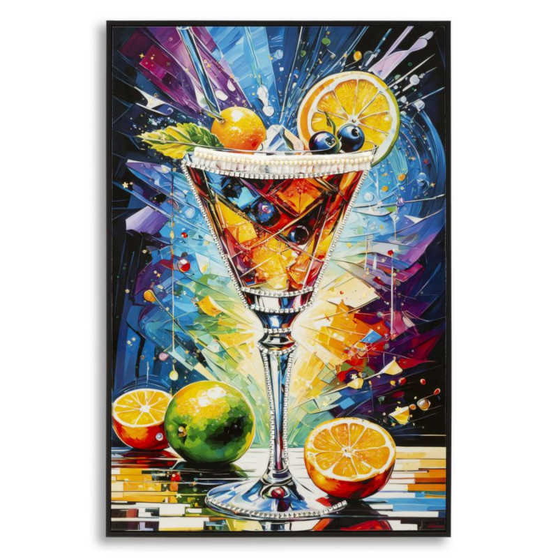 Grande Toile murale imprimée Verre graphique 62x92 cm Cadre noir Cocktail 