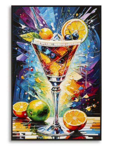 Grande Toile murale imprimée Verre graphique 62x92 cm Cadre noir Cocktail 