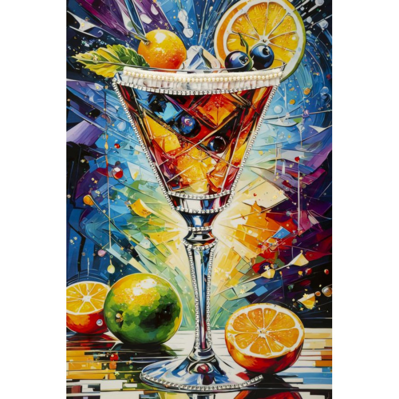 Grande Toile murale imprimée Verre graphique 62x92 cm Cadre noir Cocktail 