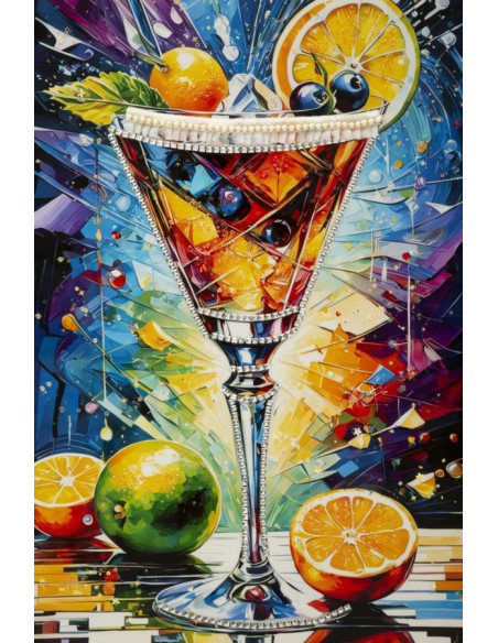 Grande Toile murale imprimée Verre graphique 62x92 cm Cadre noir Cocktail 