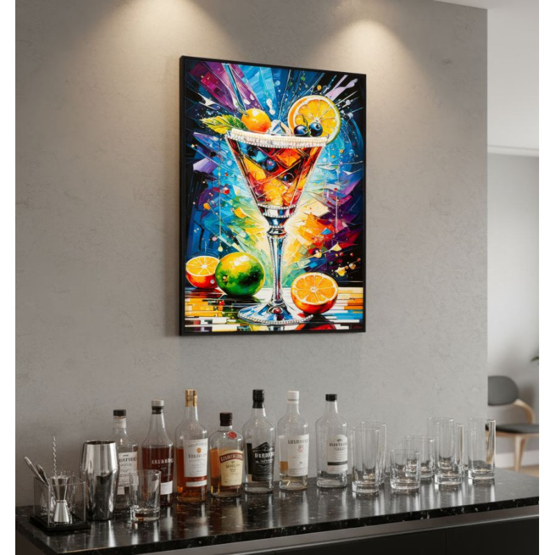 Grande Toile murale imprimée Verre graphique 62x92 cm Cadre noir Cocktail 