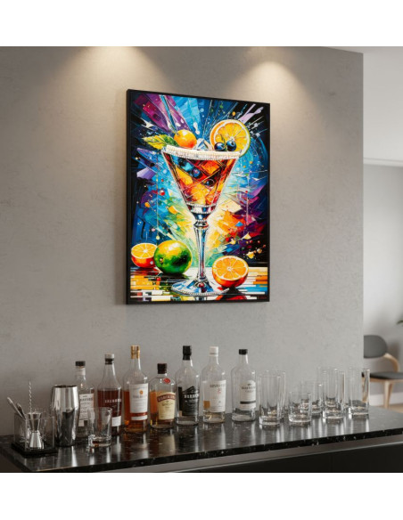 Grande Toile murale imprimée Verre graphique 62x92 cm Cadre noir Cocktail 