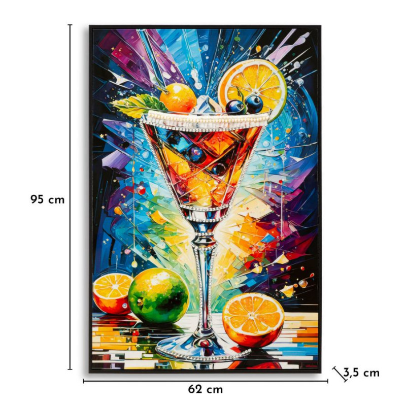 Grande Toile murale imprimée Verre graphique 62x92 cm Cadre noir Cocktail 