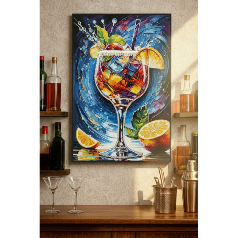 Grande Toile murale imprimée Verre arty 62x92 cm Cadre noir Cocktail 