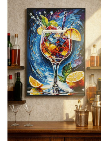 Grande Toile murale imprimée Verre arty 62x92 cm Cadre noir Cocktail 