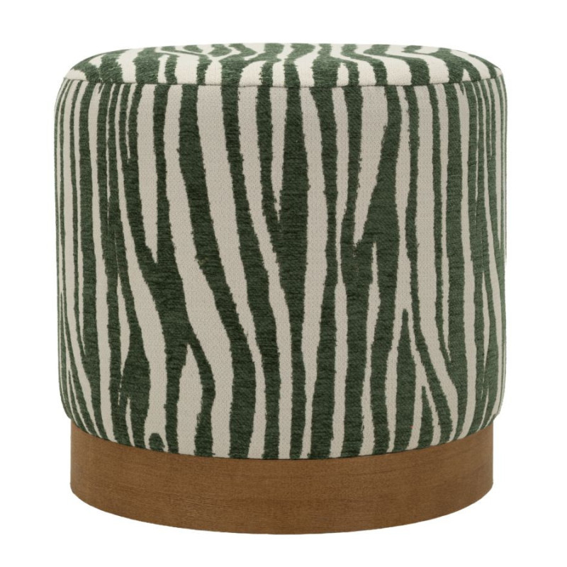 Pouf design chic Rond 40 cm Tissu Vert Beige Bois de sapin Naturel Éponge Savana 