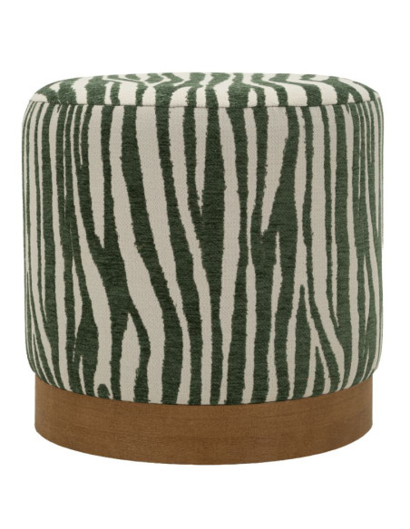 Pouf design chic Rond 40 cm Tissu Vert Beige Bois de sapin Naturel Éponge Savana 