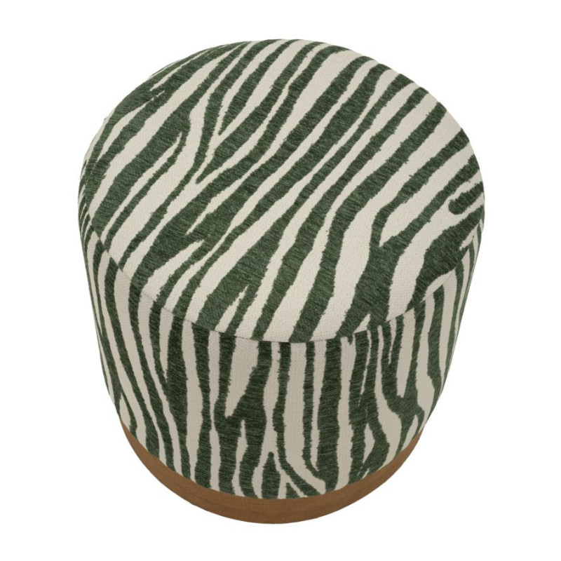 Pouf design chic Rond 40 cm Tissu Vert Beige Bois de sapin Naturel Éponge Savana 
