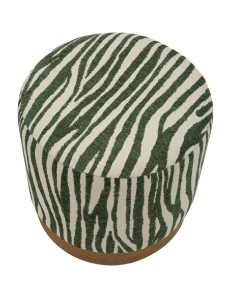 Pouf design chic Rond 40 cm Tissu Vert Beige Bois de sapin Naturel Éponge Savana 
