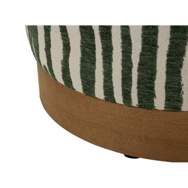 Pouf design chic Rond 40 cm Tissu Vert Beige Bois de sapin Naturel Éponge Savana 
