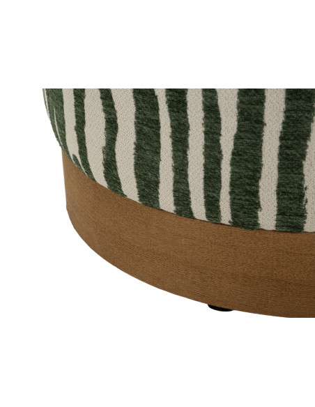 Pouf design chic Rond 40 cm Tissu Vert Beige Bois de sapin Naturel Éponge Savana 