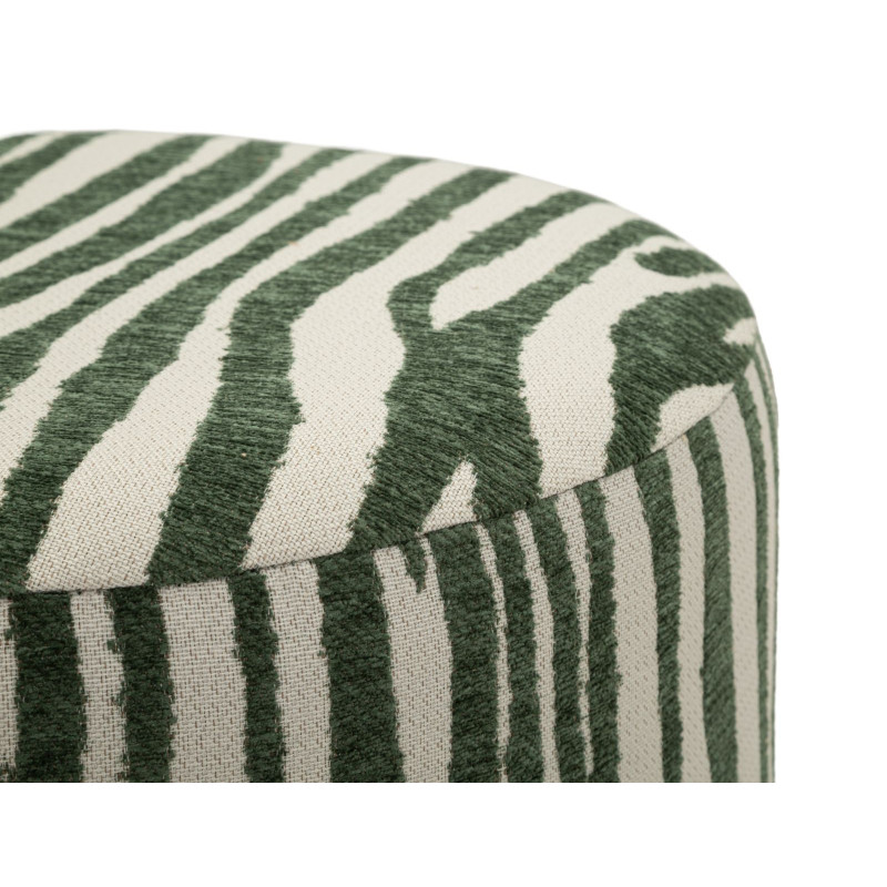 Pouf design chic Rond 40 cm Tissu Vert Beige Bois de sapin Naturel Éponge Savana 