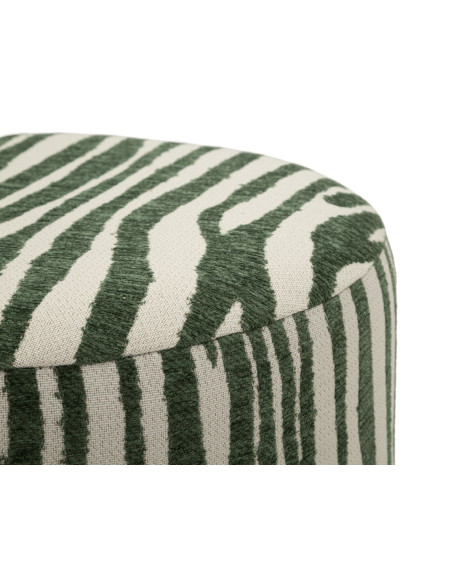 Pouf design chic Rond 40 cm Tissu Vert Beige Bois de sapin Naturel Éponge Savana 