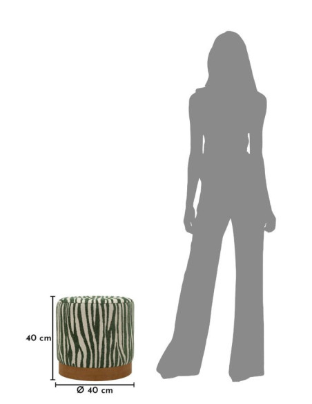 Pouf design chic Rond 40 cm Tissu Vert Beige Bois de sapin Naturel Éponge Savana 