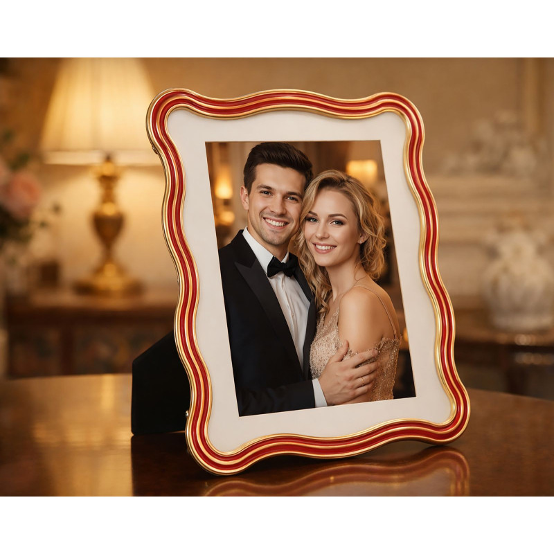 Grand Cadre photo design organique pour photo 20x25 cm Métal Rouge Argenté Verre Elizabeth 