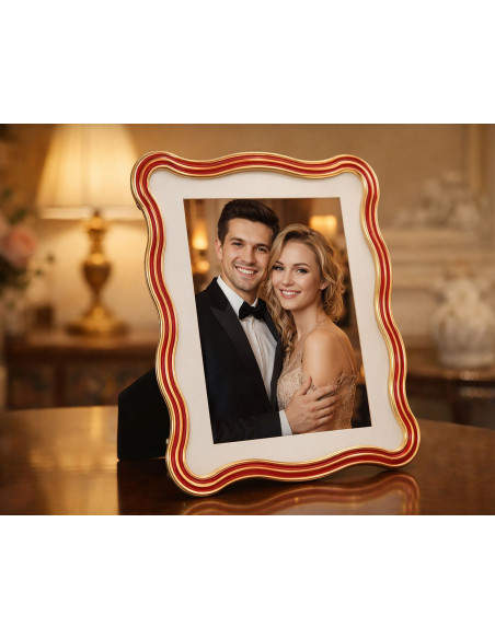 Grand Cadre photo design organique pour photo 20x25 cm Métal Rouge Argenté Verre Elizabeth 